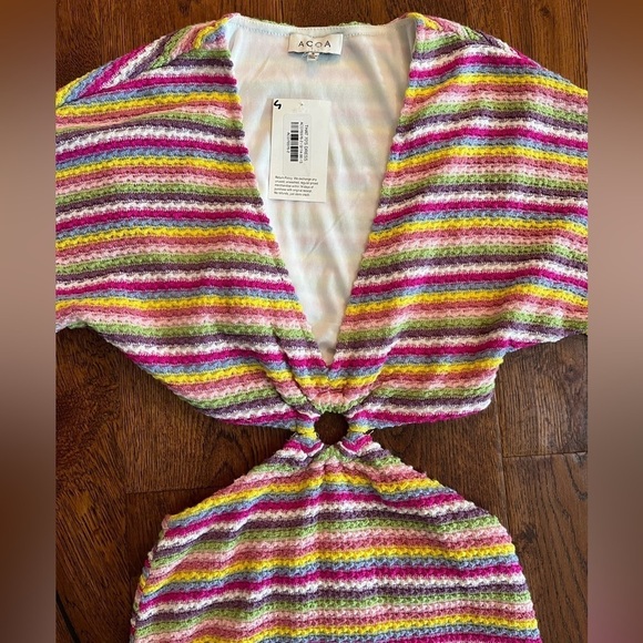 Acoa‎ Cut Out Dress Women S 70s Retro Colorful Mini Boho Bodycon Lined NWT $114 - Picture 3 of 11